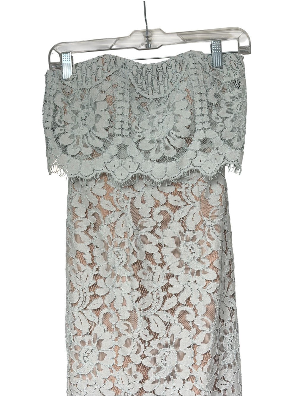 Jarlo Petite Lace Strapless Gown Illusion Dress Wedding Formal Pale Blue Size 6 - Picture 4 of 9